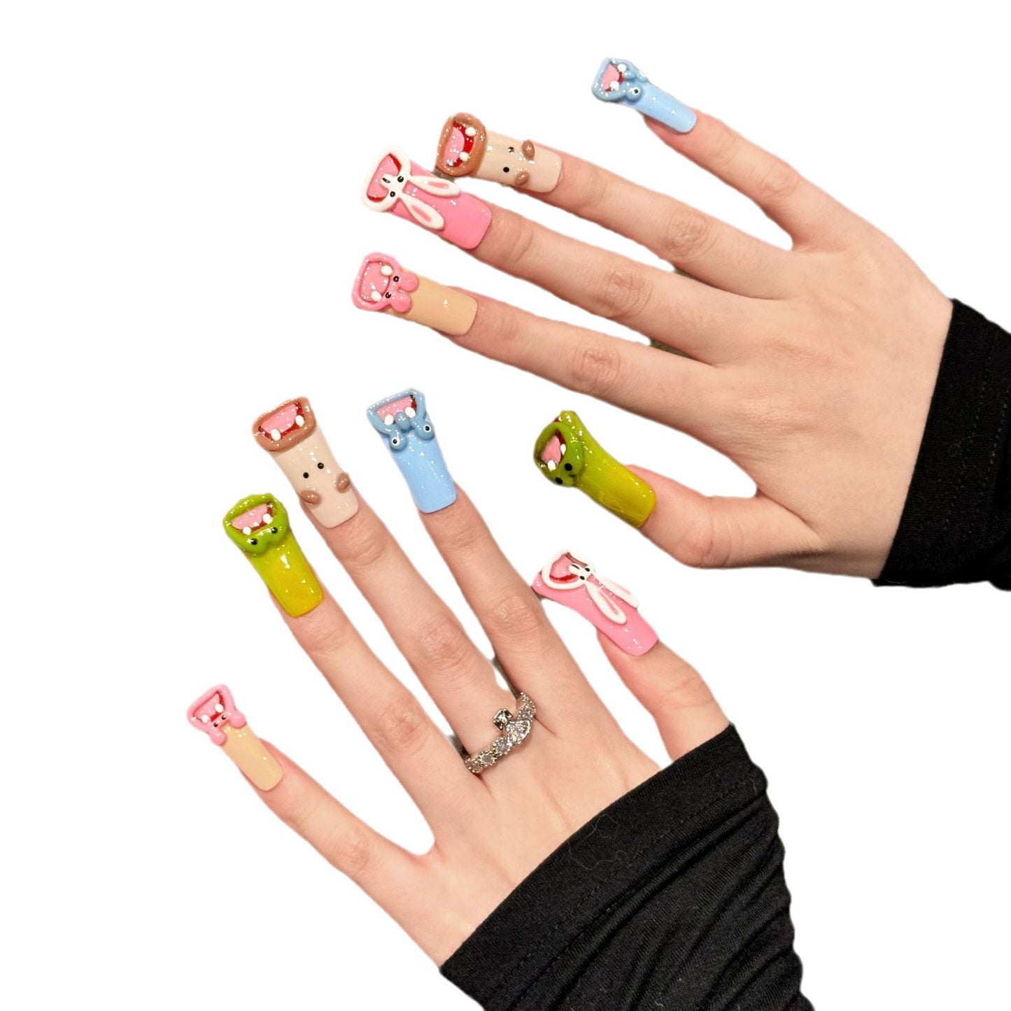 2213-Artisan 3D Duck Nails | Hand-Sculpted Funny Screaming Animals | Ugly-Cute Cartoon Press Ons