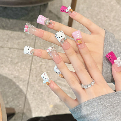 152-Artisan Hand-Painted Duck Nails | Tiger Stripe & Butterfly Press On Nails | 100% Handmade Custom Nails