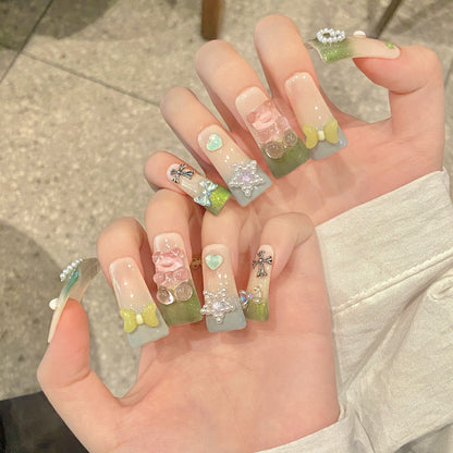 2094-Artisan Hand-Painted Duck Nails | Chrome Star & Gothic Cross Press Ons | 100% Handmade Cyber-Y2K Nails