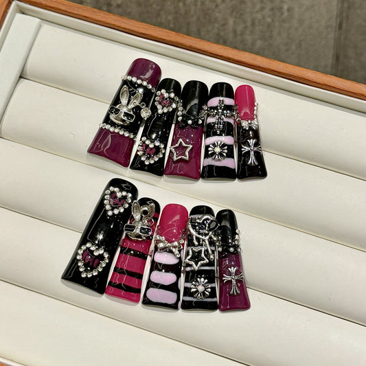 2109-Artisan Hand-Painted Duck Nails | Christmas Santa & Snowman Holiday Press Ons | 100% Handmade Festive Nails