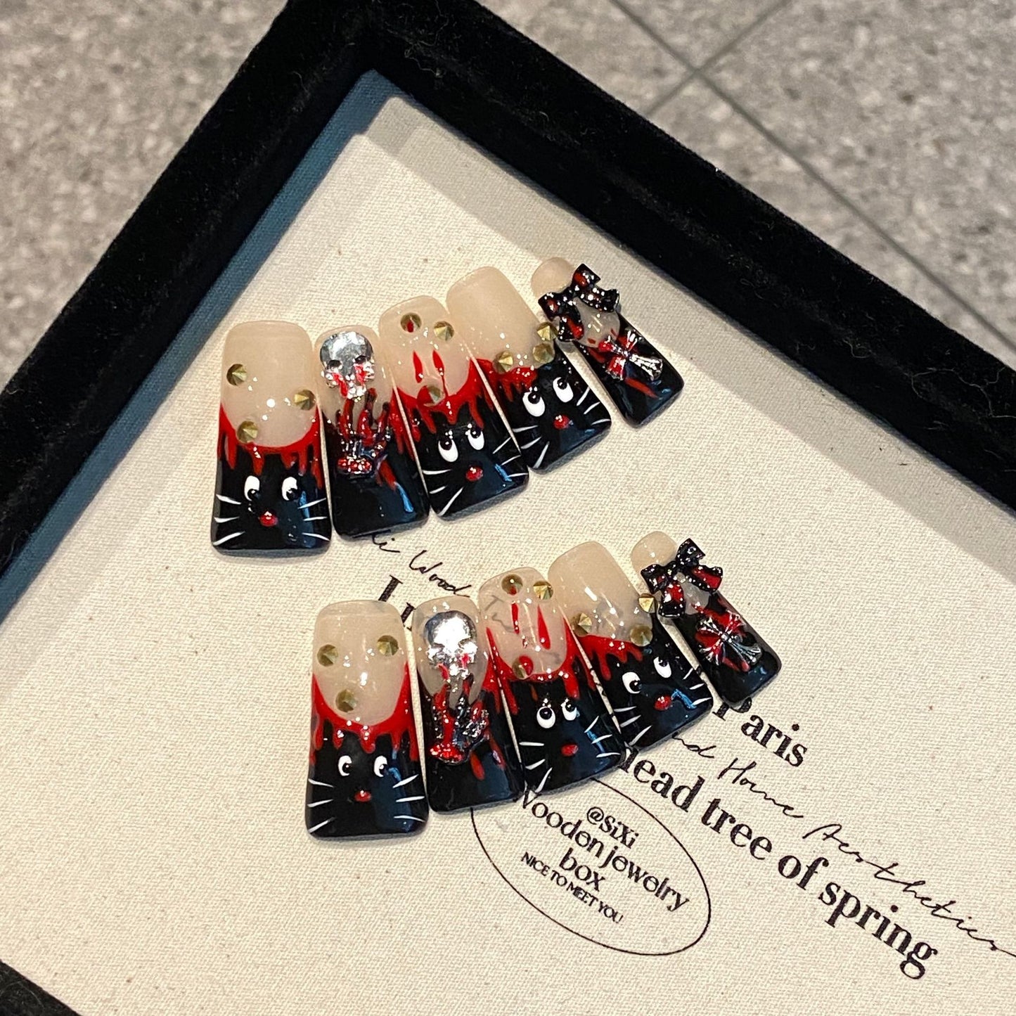 2131-Artisan Hand-Painted Duck Nails | Gold Cherub & Blue Leopard Press Ons | 100% Handmade Luxury Jewelry Nails