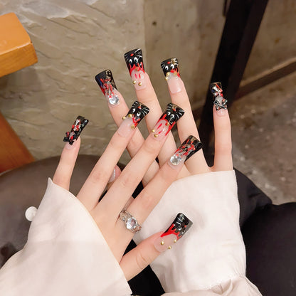 2131-Artisan Hand-Painted Duck Nails | Gold Cherub & Blue Leopard Press Ons | 100% Handmade Luxury Jewelry Nails