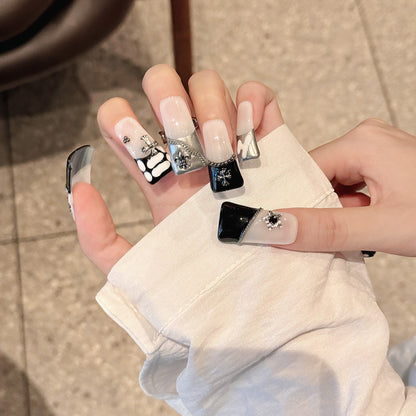 2160-Artisan Hand-Painted Duck Nails | Watercolor Tie-Dye & Silver Star Press Ons | 100% Handmade Dopamine Nails