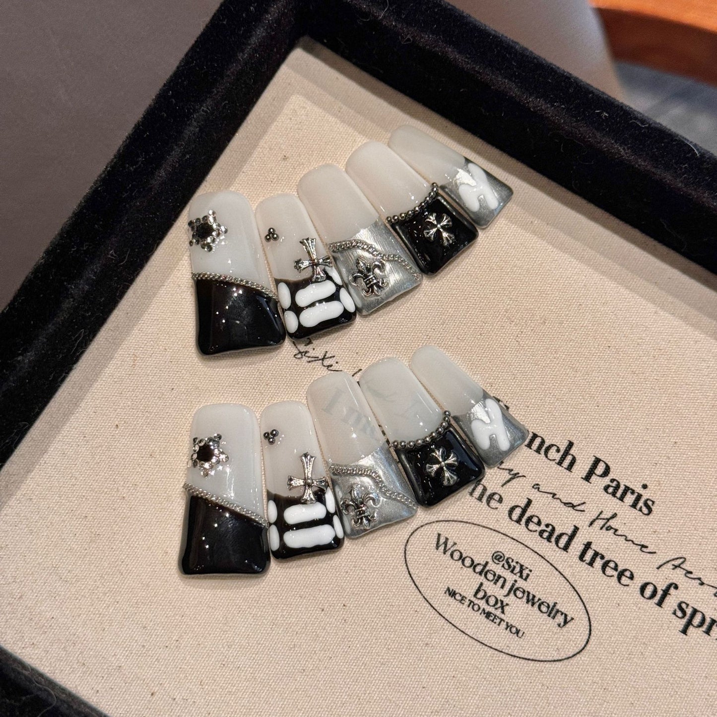 2160-Artisan Hand-Painted Duck Nails | Watercolor Tie-Dye & Silver Star Press Ons | 100% Handmade Dopamine Nails