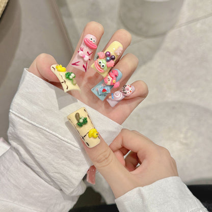 2188-Artisan Goth Duck Nails | 3D Blood Drips & Silver Skeleton Hand | Hand-Painted Horror Cat Press Ons