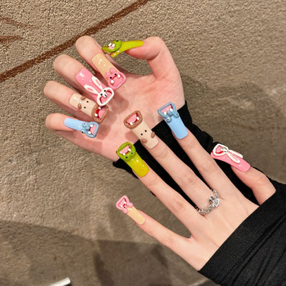2213-Artisan 3D Duck Nails | Hand-Sculpted Funny Screaming Animals | Ugly-Cute Cartoon Press Ons