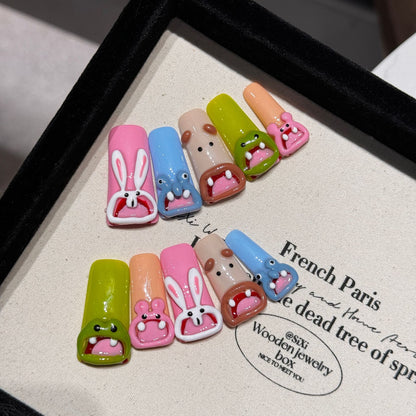 2213-Artisan 3D Duck Nails | Hand-Sculpted Funny Screaming Animals | Ugly-Cute Cartoon Press Ons
