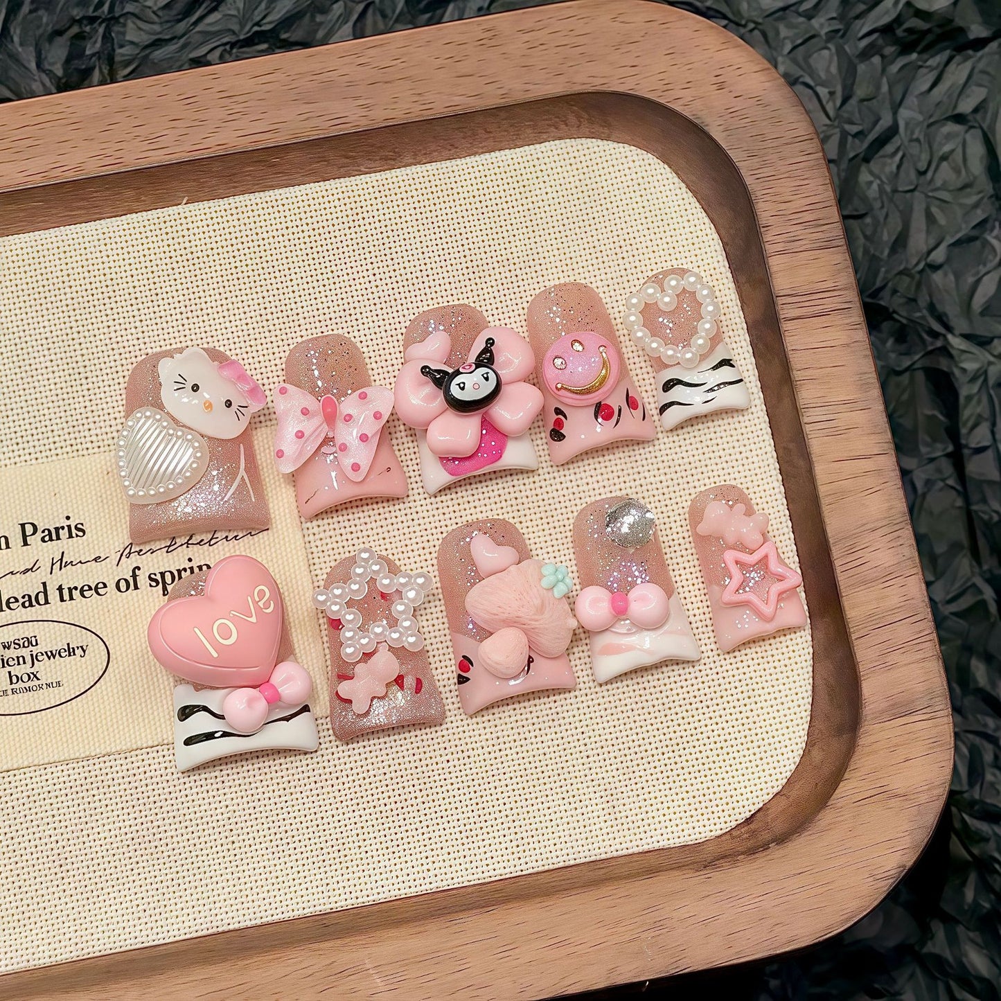 2699-Artisan Sanrio Duck Nails | 3D cat Charms | Luxury Pink Glitter Gyaru Press Ons