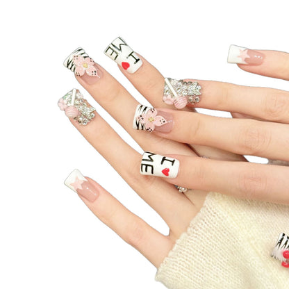 2921-Cherry Zebra Press On Nails Duck Nails | "I Heart Me" Kawaii 3D Lollipop Art