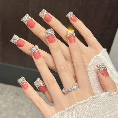 604-Artisan Hand-Painted Duck Nails | Blue Tiger Stripe & Mint Flare Press Ons | 100% Handmade Custom Nails