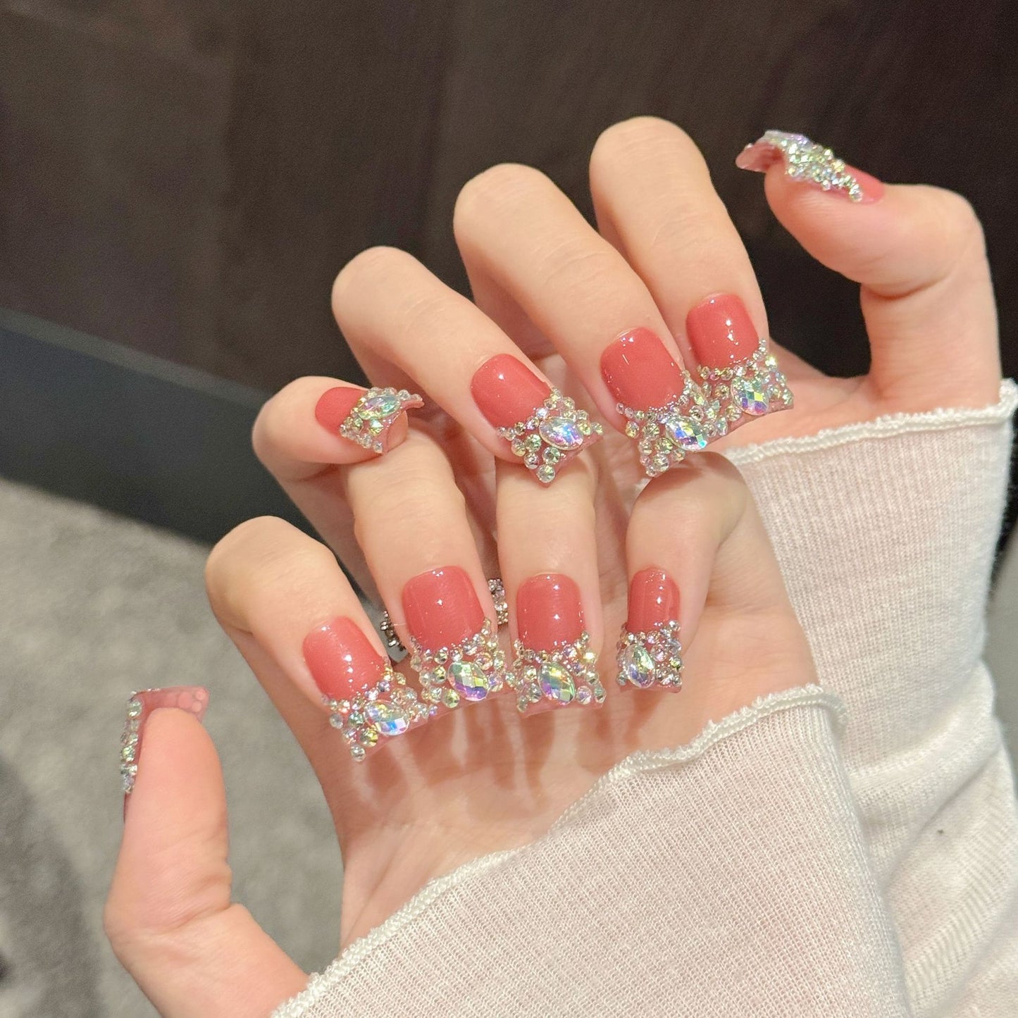 604-Artisan Hand-Painted Duck Nails | Blue Tiger Stripe & Mint Flare Press Ons | 100% Handmade Custom Nails