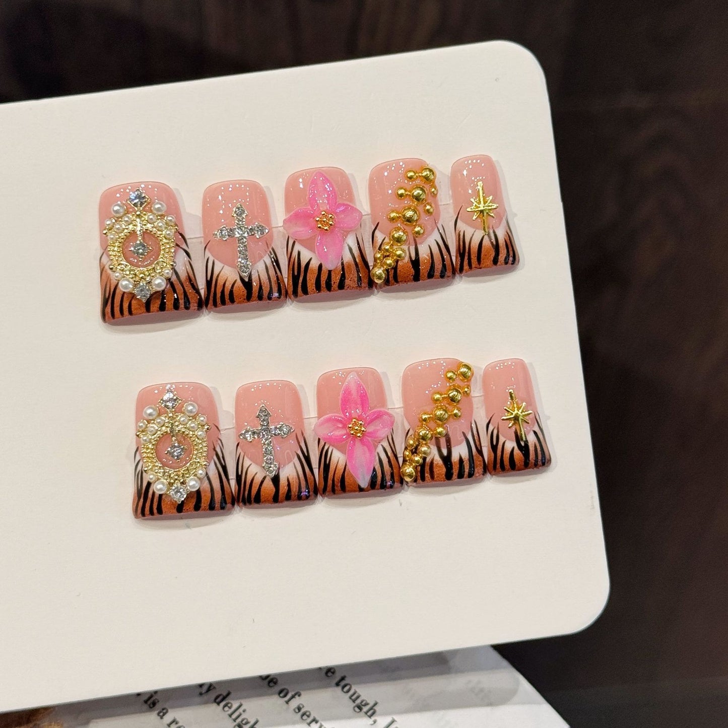 963-Artisan Hand-Painted Duck Nails | Pink & White Kitty Character Press Ons | 100% Handmade Coquette Nails