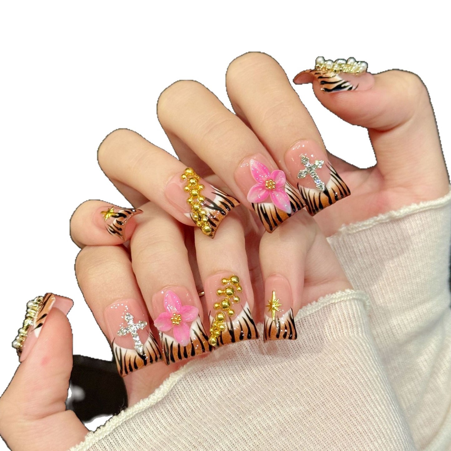 963-Artisan Hand-Painted Duck Nails | Pink & White Kitty Character Press Ons | 100% Handmade Coquette Nails